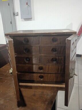 Wooden Multi-Drawer JewelryCabinet in Dark Brown Wood Made In Japan Stamped.